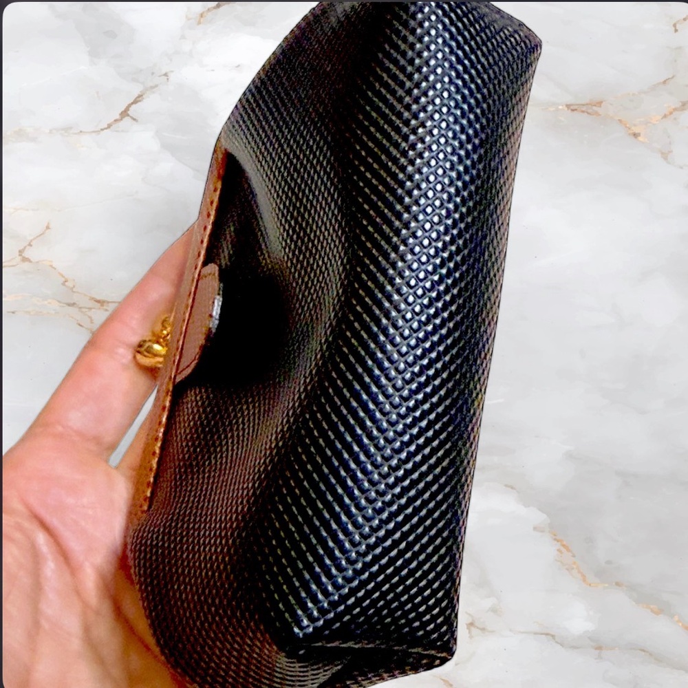 Vintage Bottega Veneta Lizard Skin & Black Leather Kiss Lock Small Clutch EUC - Picture 7 of 8